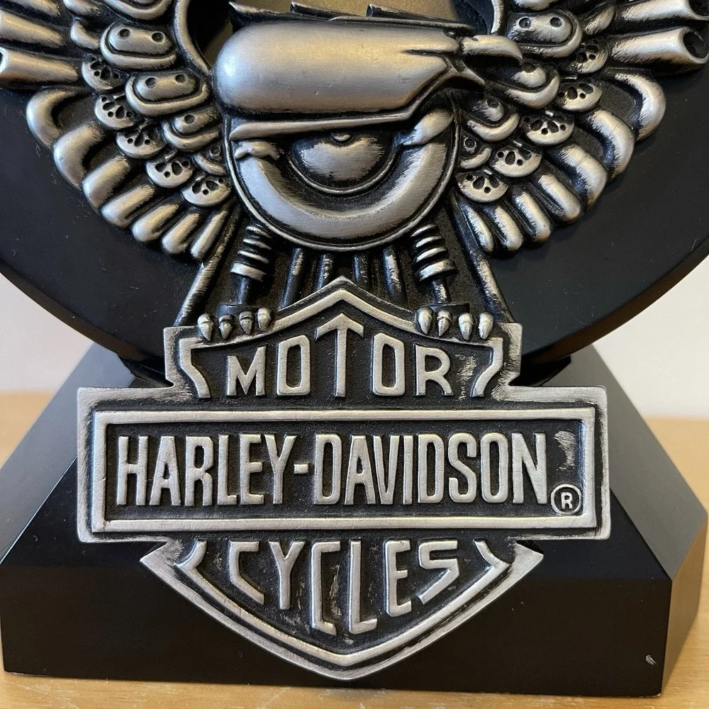 HARLEY DAVIDSON DESK CLOCK BLACK EAGLE FRAME 2003 MANTEL WORKS
